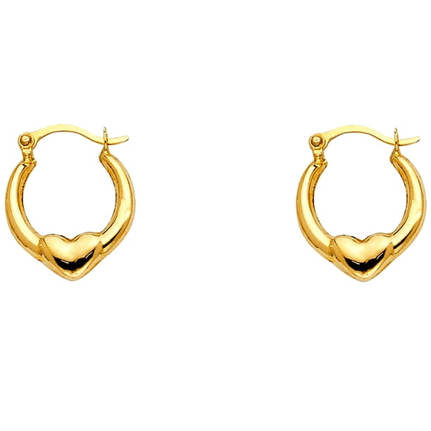 14K YELLOW GOLD SMALL ROUND HINGED HOOP EARRINGS PLAIN HOOPS  1.5mm  0.6 INCH 